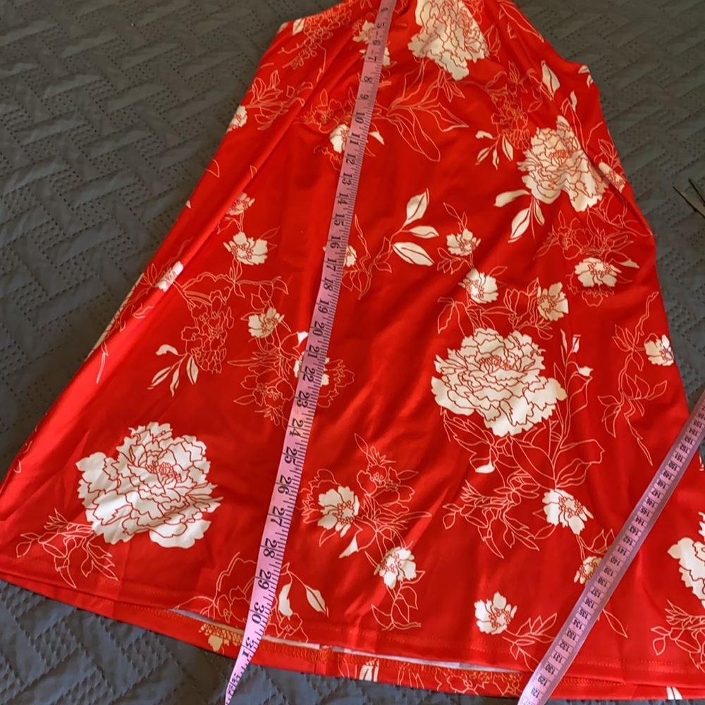 Red and White Floral Halter Dress - Medium - Picture 5 of 7